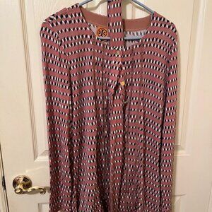 Tori Burch Tunic Belted Blouse - Mauve, blue and white.  Size XL